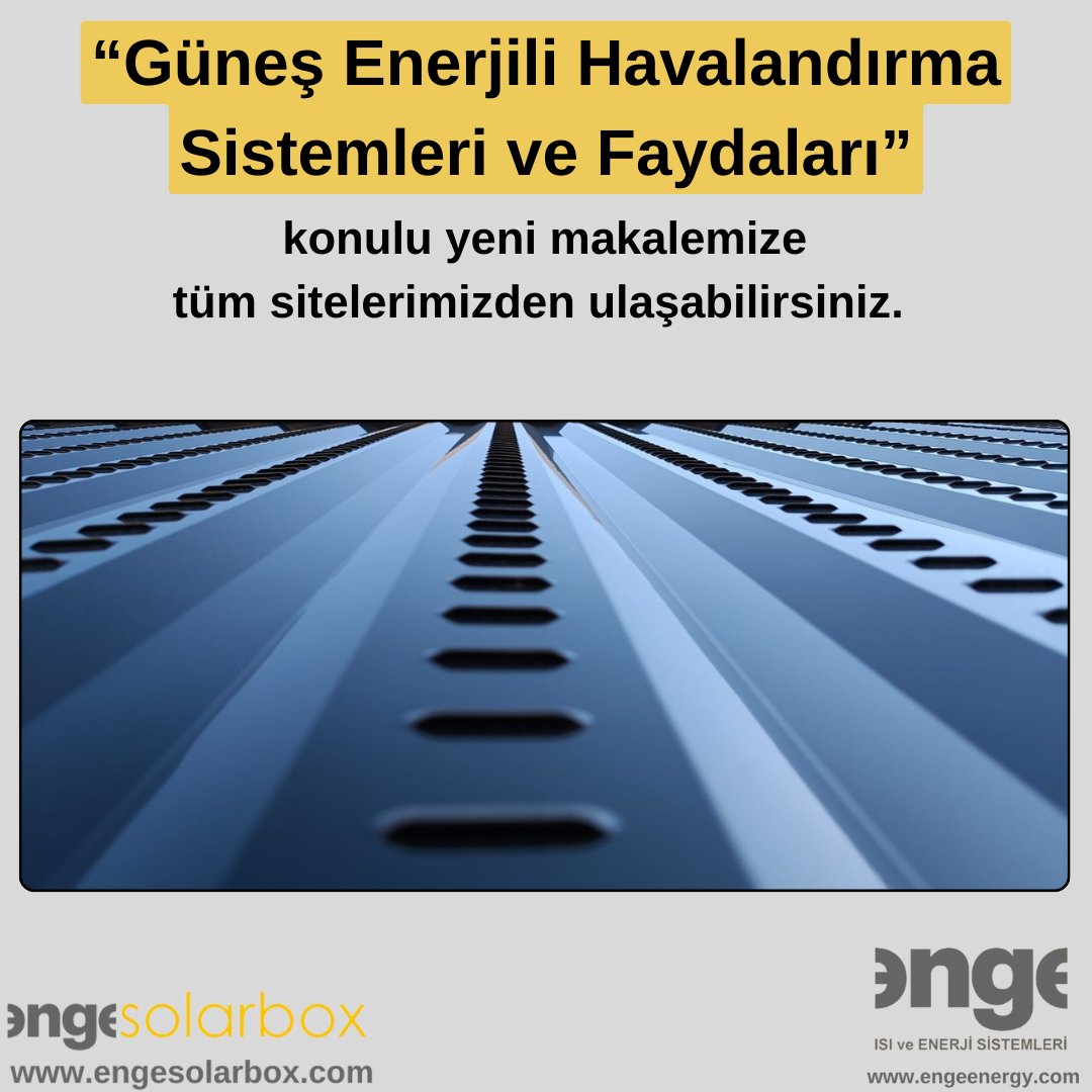 "Güneş Enerjili Havalandırma Sistemleri ve Faydaları: Güneş enerjisiyle çalışan havalandırma sistemlerinin çevresel ve ekonomik avantajları”

konulu makalemize tüm sitelerimizden ulaşabilirsiniz.

📲 engeenergy.com
📲 engesolarbox.com

#engeenergy #engeenerji