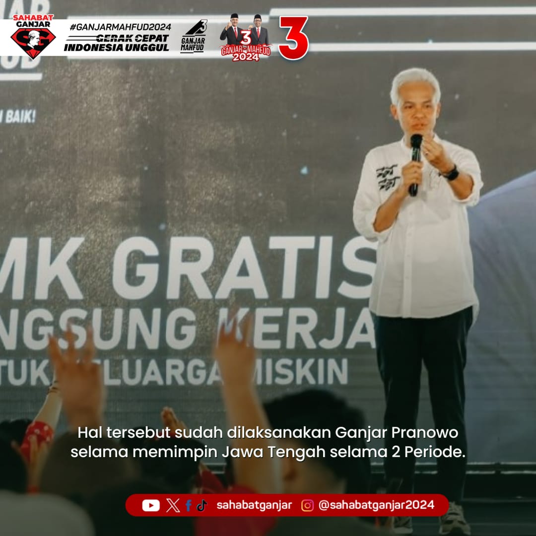 Ganjar Pranowo dan Mahfud MD, yang menjadi Calon Presiden dan Wakil Presiden Indonesia, mengusung program ambisius dengan jargon "Lulus Sekolah Pasti Langsung Kerja." 

Dalam upaya meningkatkan kesempatan kerja bagi siswa SMK, pasangan ini berkomitmen memberikan uang saku dan