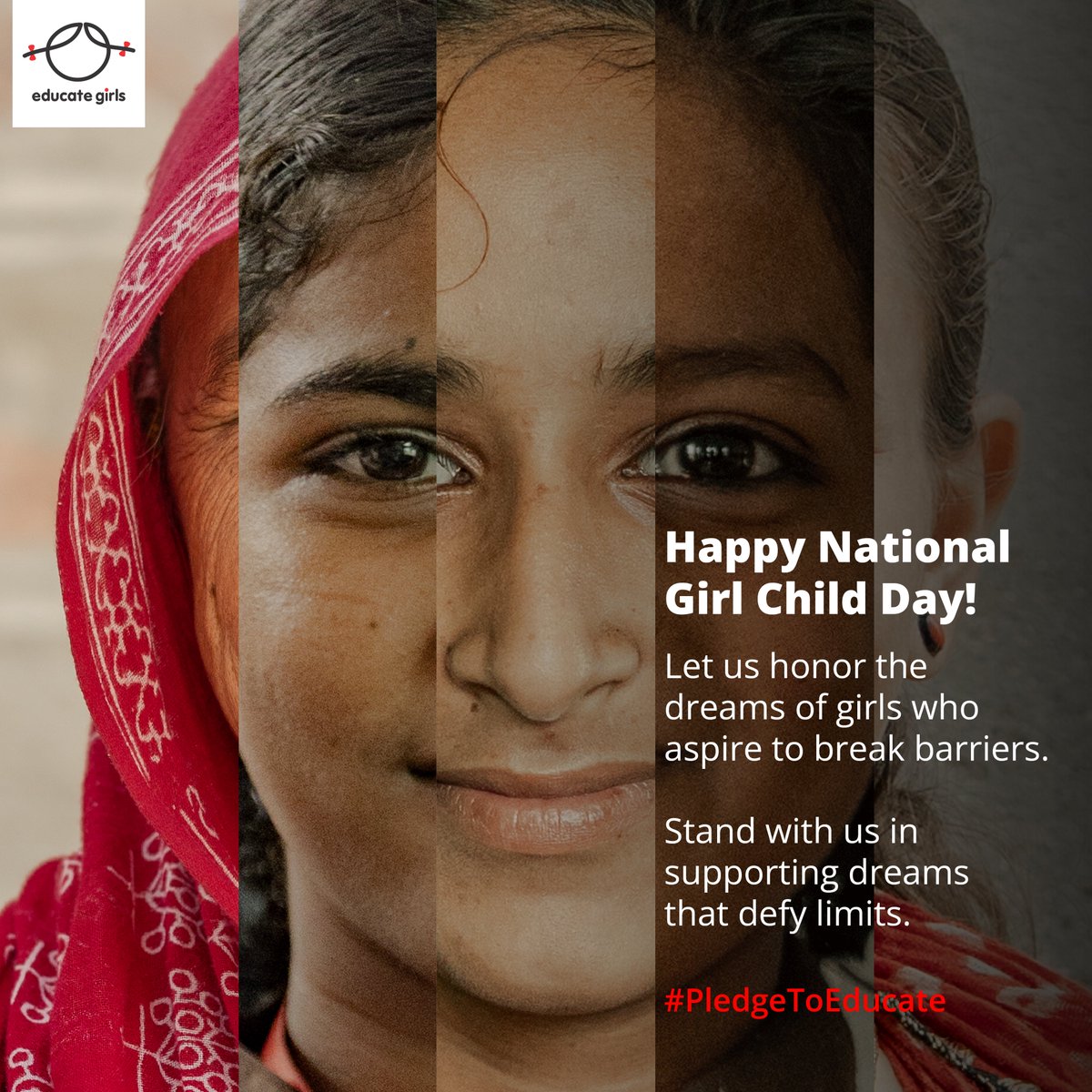 educate_girls's tweet photo. Happy National Girl Child Day!
Together,
Let's celebrate the dreams of every girl.
Let's empower & inspire the next generation of fearless leaders!
Let's #PledgeToEducate & stand for a future where every girl's dream is supported.
#EducationDay #NGCD #GirlChildDay https://t.co/kzUKdoSMhO