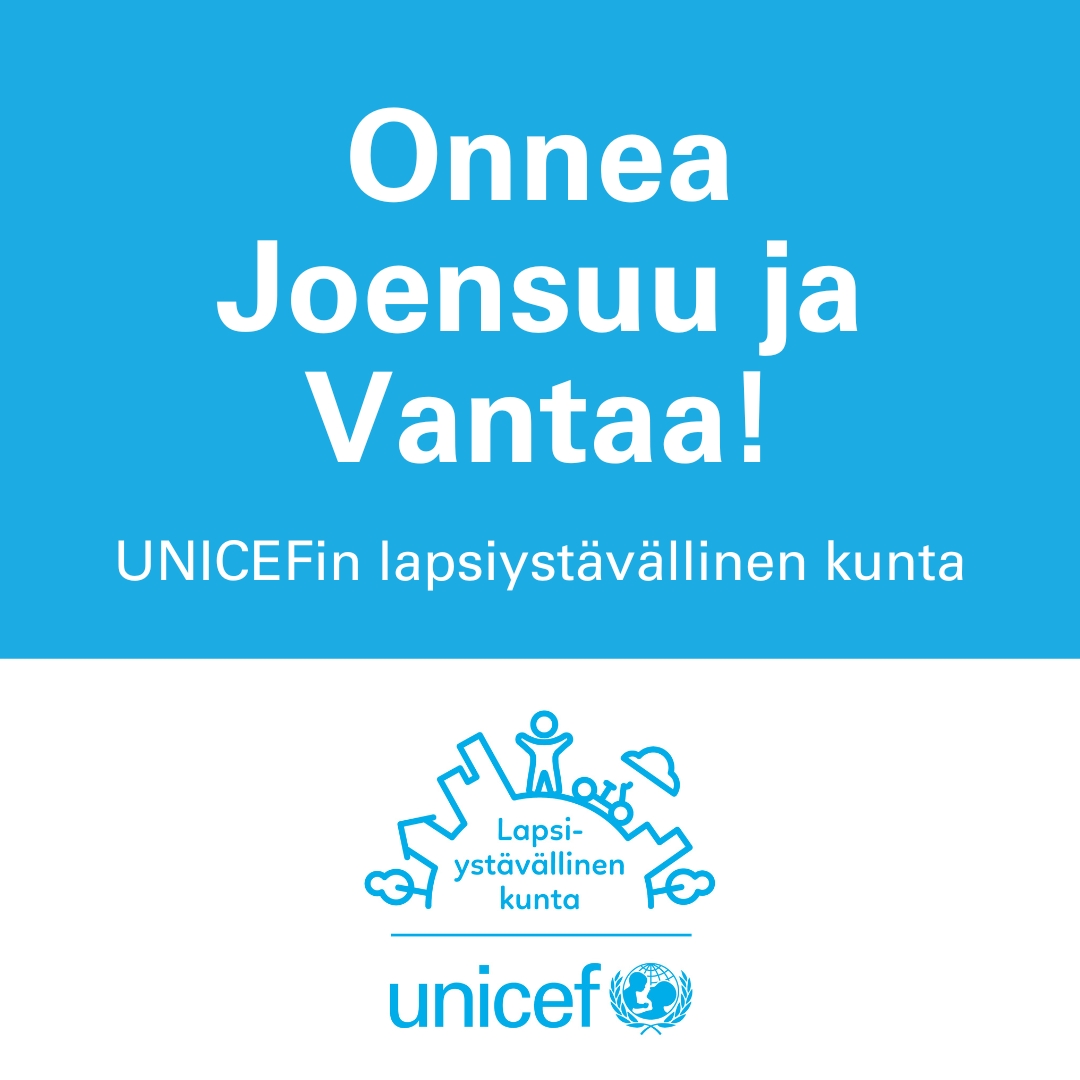 Olemme myöntäneet Joensuulle ja Vantaalle #LapsiystävällinenKunta-tunnustukset! Lämmin kiitos työstänne lapsen oikeuksien edistämiseksi. Yhteistyömme lasten puolesta jatkuu. 💙 
#LapsenOikeudet