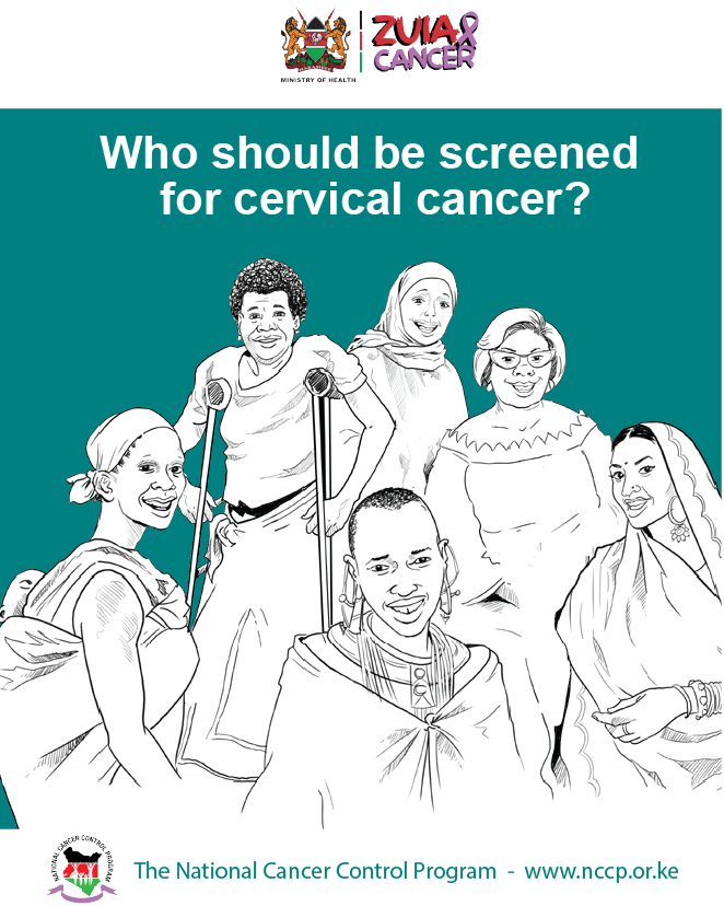 In Kenya, all women 25-49 years should be screened for cervical cancer after every 5 years starting at age 25. However, women living with HIV should be screened every year. Get screened today. #PreventCervicalCancer #CervicalCancerScreening