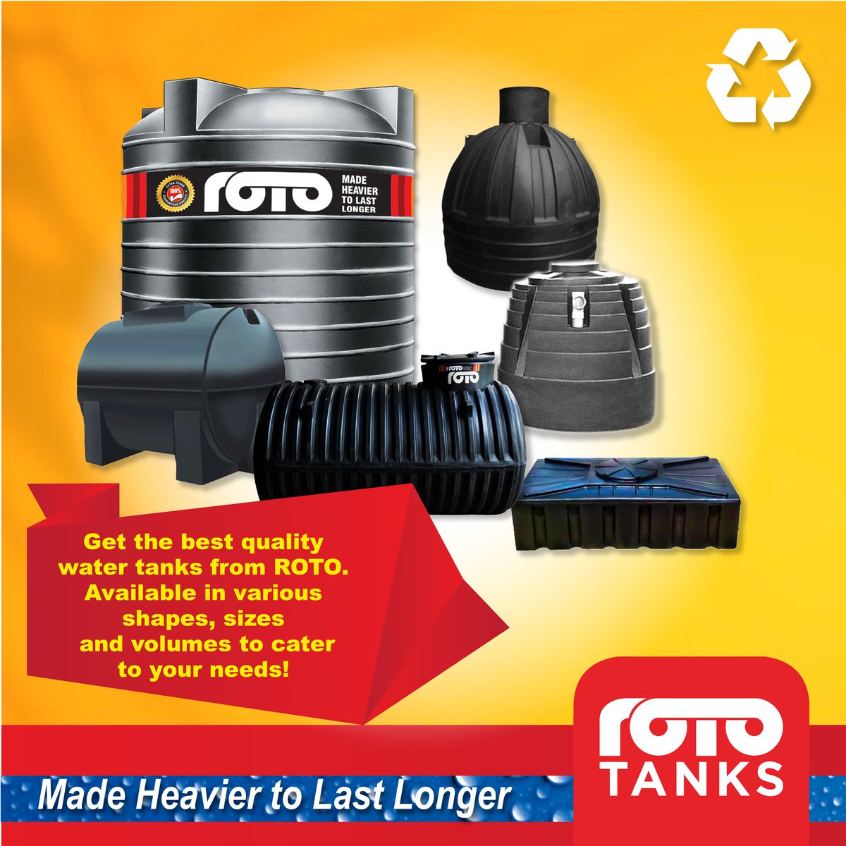 FlameTreeGroup's tweet image. Get the best quality water tanks from ROTO! Available in various shapes, sizes and volumes to cater your needs!
For enquiries/orders, Visit our website rotomoulders.com  Call us on 0798441100 or WhatsApp on 0714978758 OR  Email: enquiries@rotomoulders.com 📷