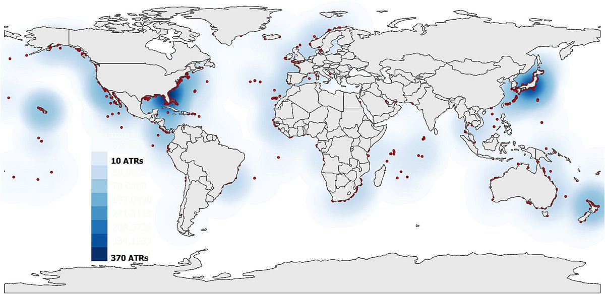 NEW PAPER: Shifts in the size and distribution of marine trophy #fishing world records onlinelibrary.wiley.com/doi/10.1002/aq… We analysed ~80 years of data to find #TrophyFishing is now truly global, but that records for threatened species are declining dramatically 🐟