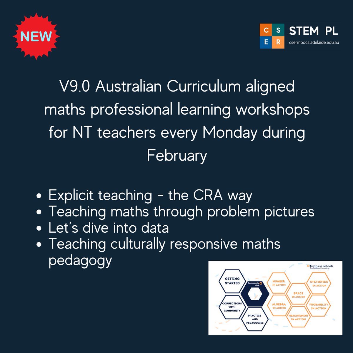 Happy new year! We are excited to be back & looking forward to collaborating with teachers across the country! We are kickstarting the year with four face to face maths events in the Northern Territory. Find out more: ow.ly/pYmN50QtRFY #Darwin #Palmerston #maths #teachers