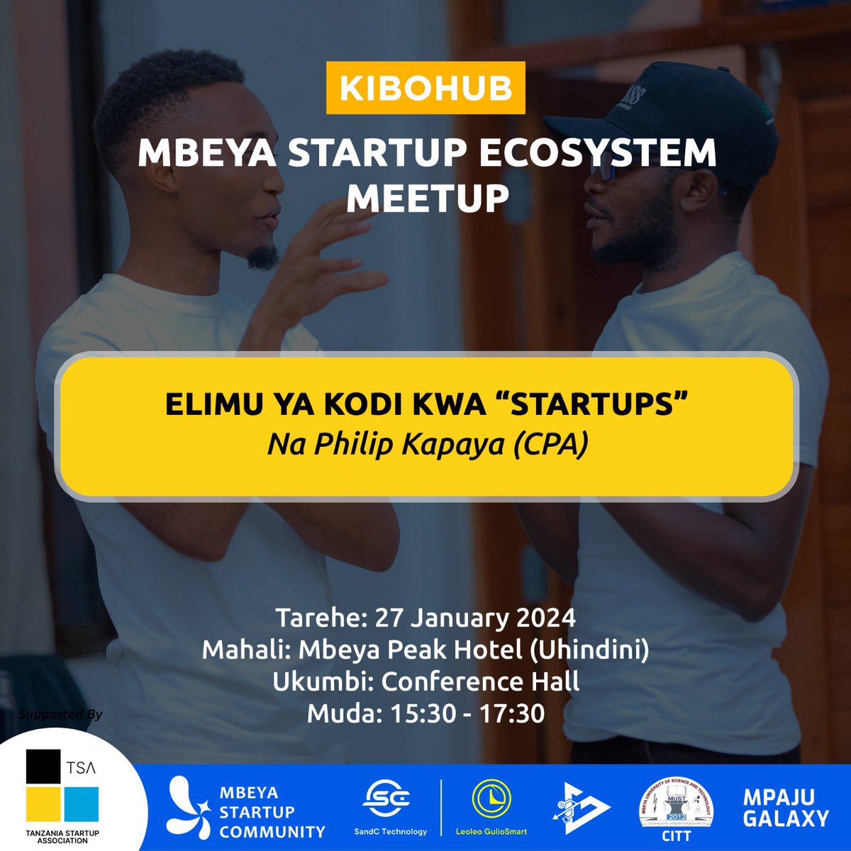 TanzaniaSA's tweet photo. Calling all Mbeya Startup Founders!  

Taxes got you sweating?

Join us for an eye-opening session called "Taxes Demystified: Insights for Founders" at the Mbeya Startup Meetup!

This is your chance to:
➡️ Gain practical knowledge on tax calculations, filing procedures, and legal compliance.
➡️ Hear from experienced experts who will share their insider tips and answer your burning tax questions.
➡️ Network with fellow founders to learn from each other's experiences and build a supportive community.

Whether you're just starting out or scaling your startup, this session is for you. Don't miss out on this valuable opportunity to master your tax game, avoid pitfalls, and pave the way for sustainable success!

Ready to demystify taxes and unlock profits?

Click the link to reserve your spot: https://t.co/vu6V9DxjZ6

Limited spots are available! ⏳ Seats fill up fast, so don't delay.

Spread the word! Share this invitation with your fellow founders and build a stronger Mbeya Startup ecosystem together.

See you there!