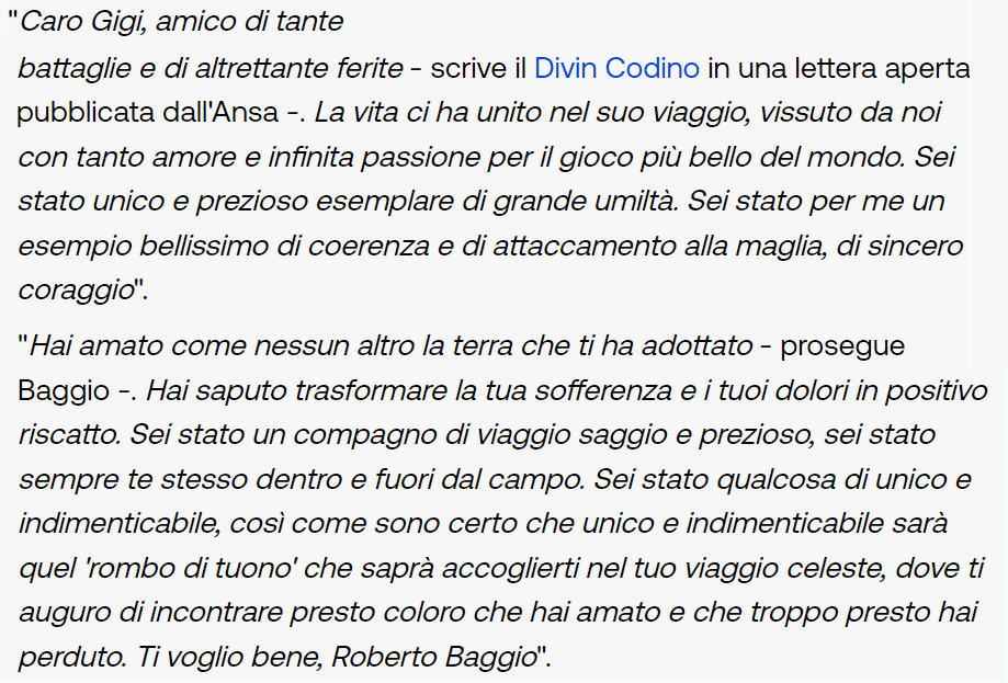 La lettera di Roberto Baggio❤️#GigiRiva