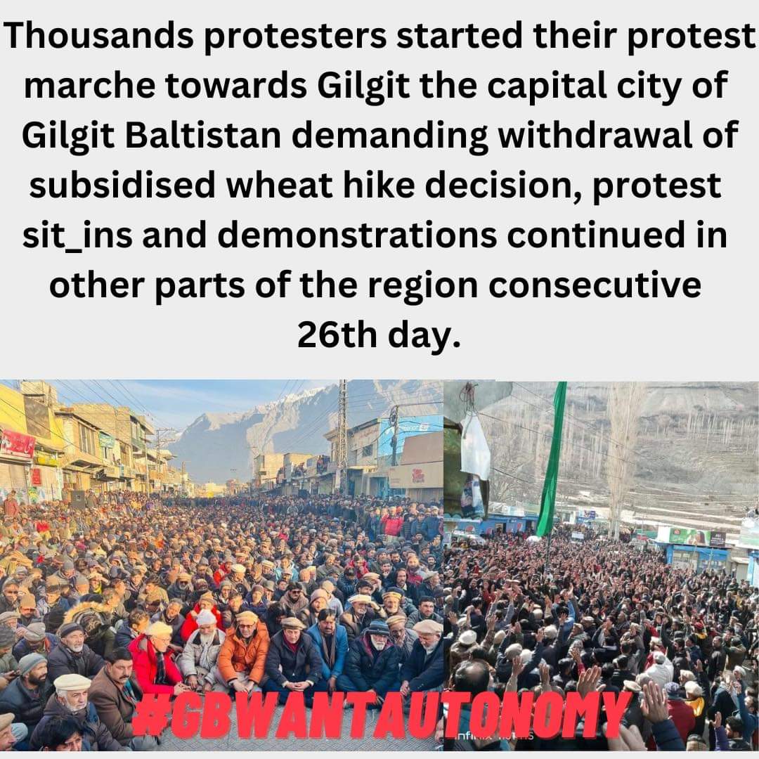 GilgitStudentsf's tweet photo. Protests against a hike in the subsidised wheat prices in #GB are set to intensify, with the Awami Action Committee announcing the next phase of demonstrations involving a complete shutter-down strike in #Skardu today &amp; region-wide protests from Friday.
#GilgitBaltistan https://t.co/8KEqVpIwaf