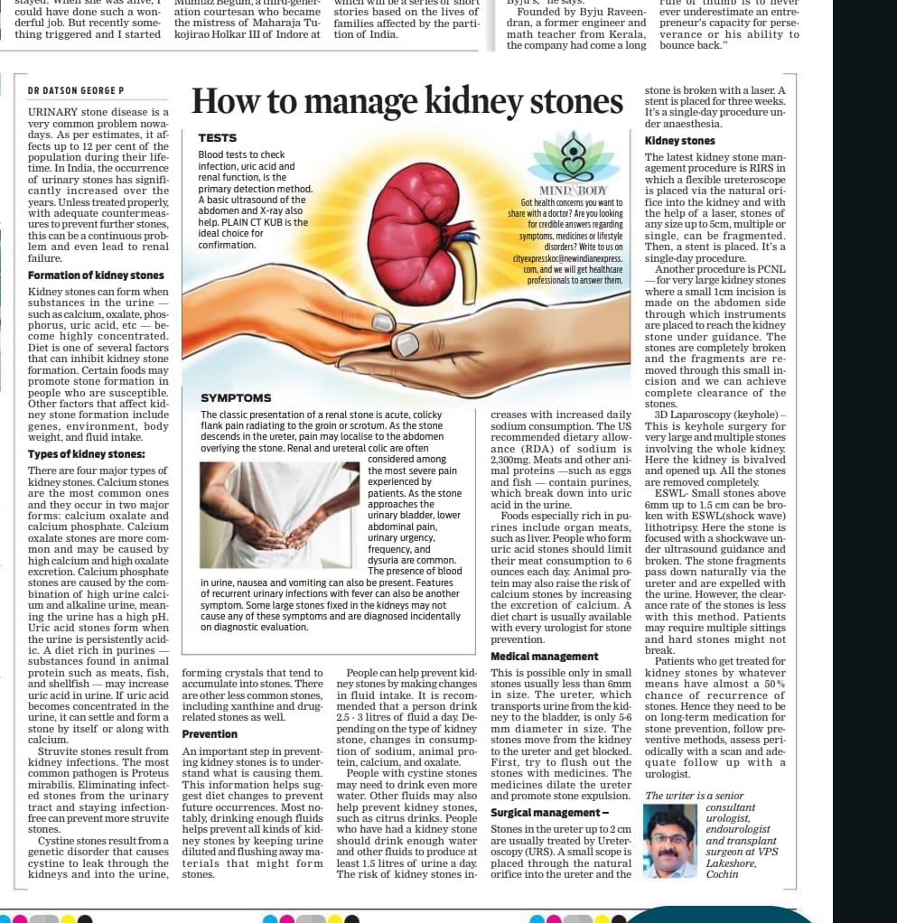 Check out regarding "How to manage Kidney stones"
Dr. Datson George P. Consultant (Urologist, Endourologist and Transplant Surgeon), VPS Lakeshore, Kochi