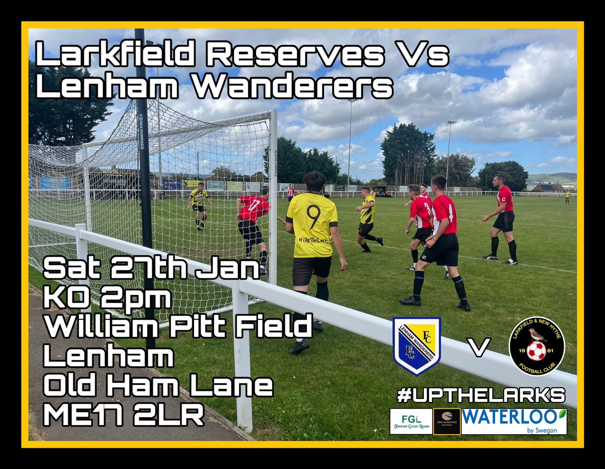 A Big Rival Game This Saturday As We Travel To Lenham, Looking To Continue Our Recent Good Form.

🏆 Kent League Div3
⚽️ Lenham Wanderers
🗓  27th January
⏰ 2PM KO
💸 Free Entry
📍William Pitt Field, Old Ham Lane, Lenham, ME17 2LR

Come Down &amp; Support Us!

#UpTheLarks 🟡⚫️