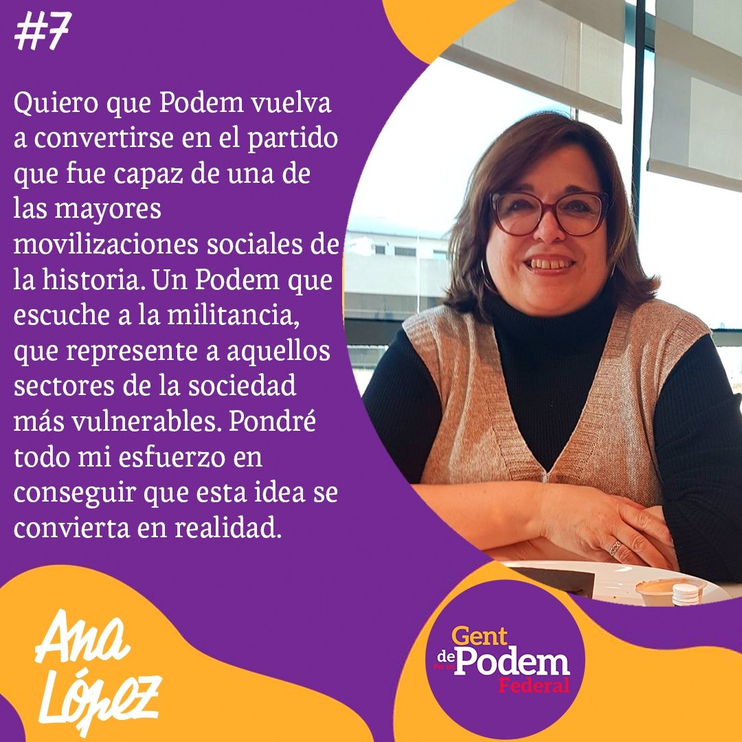 GentdPodemFed's tweet photo. Os presentamos otra persona integrante de nuestra lista.

#7 Ana López

"Quiero que Podem vuelva a convertirse en el partido que fue capaz de una de las mayores movilizaciones sociales de la historia..."

#gentdepodem 
#gentdepodemfederal https://t.co/buSQ55lckg