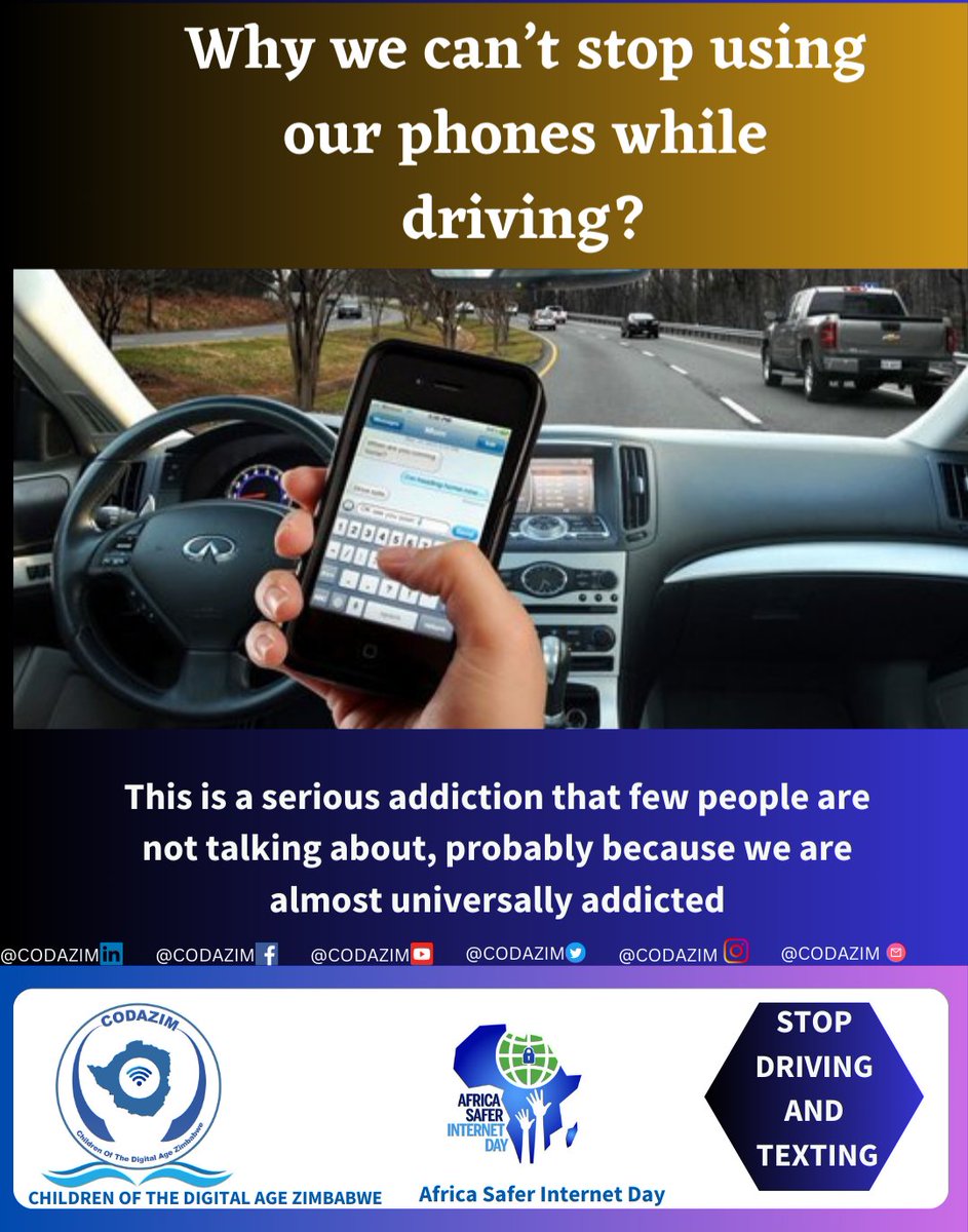 There are stronger symptoms of #technology addiction that are associated with more frequent #smartphone use while driving. Using a mobile phone while driving is as fatal as drunk driving. The DRIVING and TEXTING/ SCROLLING has to STOP

#BeCyberSmart #PhoneAddiction 
#drivesafe