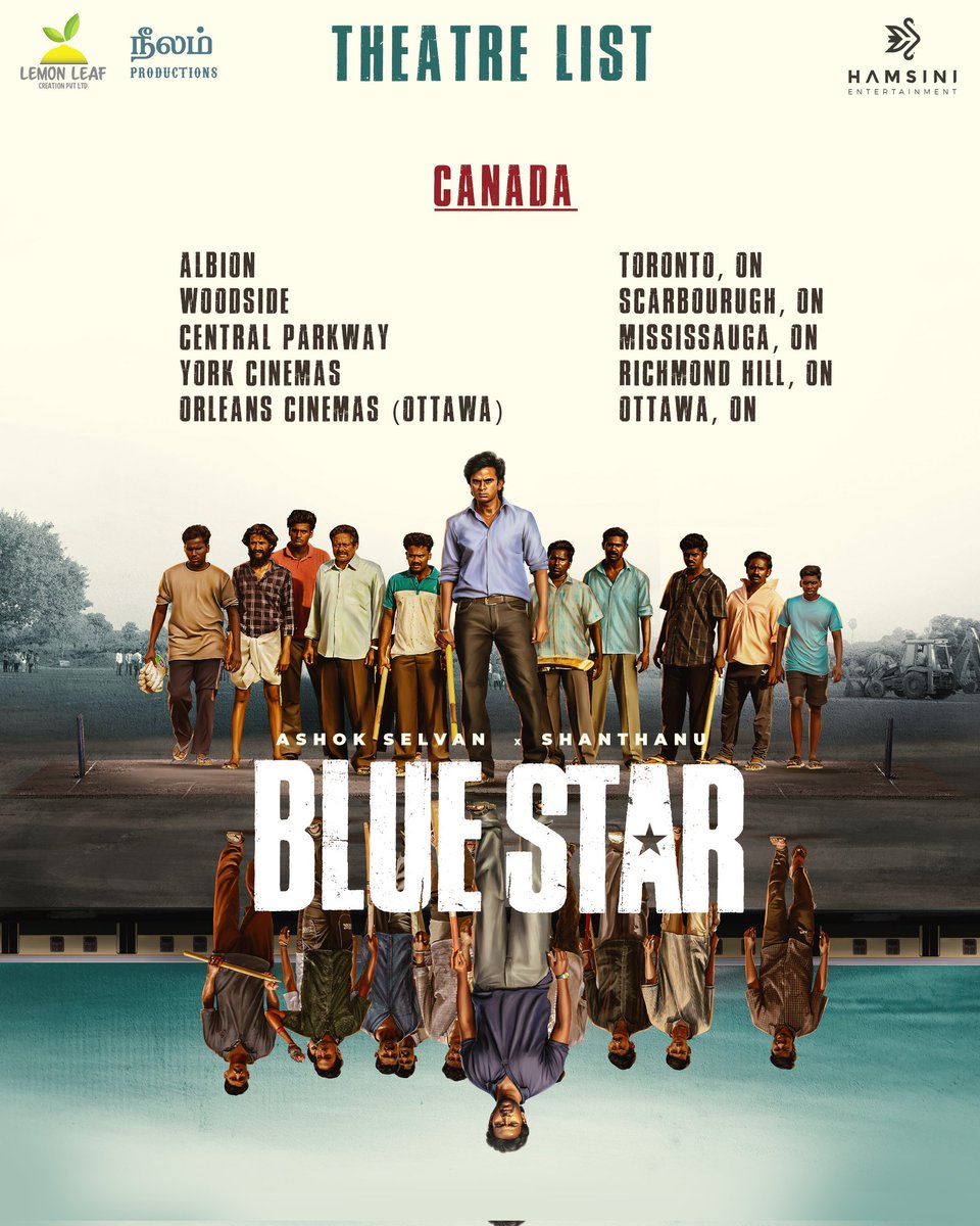 🏏 #BlueStar USA 🇺🇸, UK 🇬🇧, France 🇫🇷 & Canada 🇨🇦 theatres list 📜 Advance Ticket Bookings Opened 🎟️ #BlueStarFromTomorrow 💙🌟 A #HamsiniEntertainment Release 🎞️ @imKBRshanthnu @AshokSelvan @prithviactor @iKeerthiPandian @prithviactor @dhivya_dhurai #GovindVasantha…