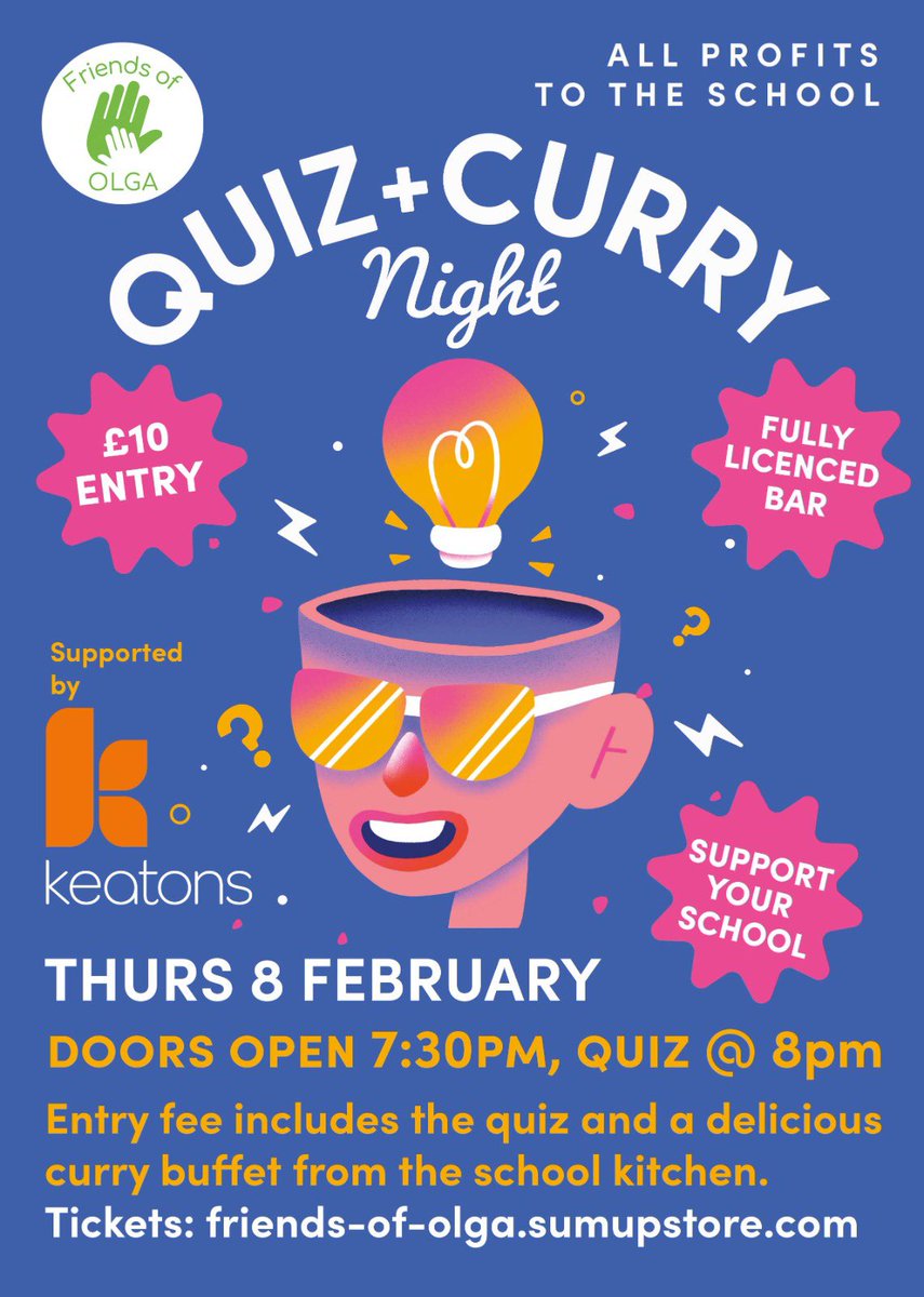 The legendary FOO Quiz &amp; Curry night is back bigger and better than ever! Mark your diaries for Thursday 8th February at 7.30pm! This is open to everyone and is a really fun night and a great way to meet other parents. Buy your tickets here… friends-of-olga.sumupstore.com <a href="/NewsOlga1/">News Olga</a>