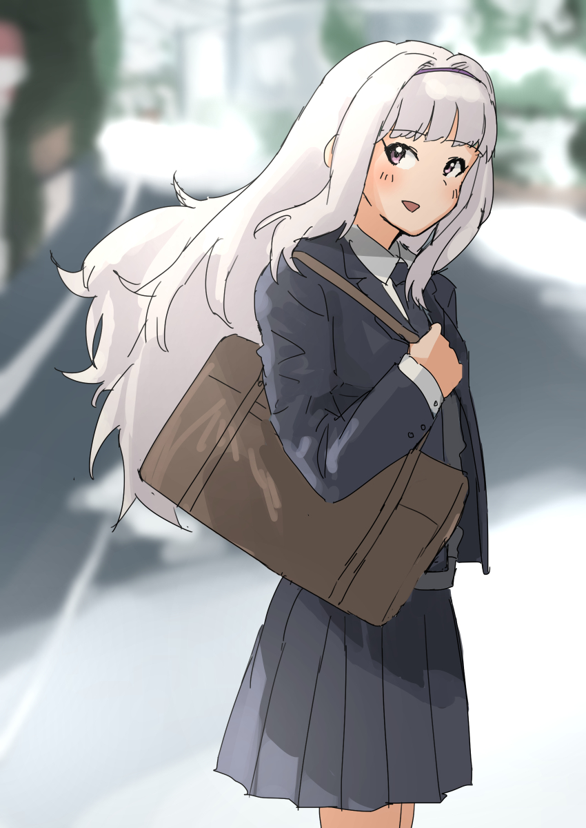 shijou takane long hair skirt bag necktie jacket school uniform white hair  illustration images