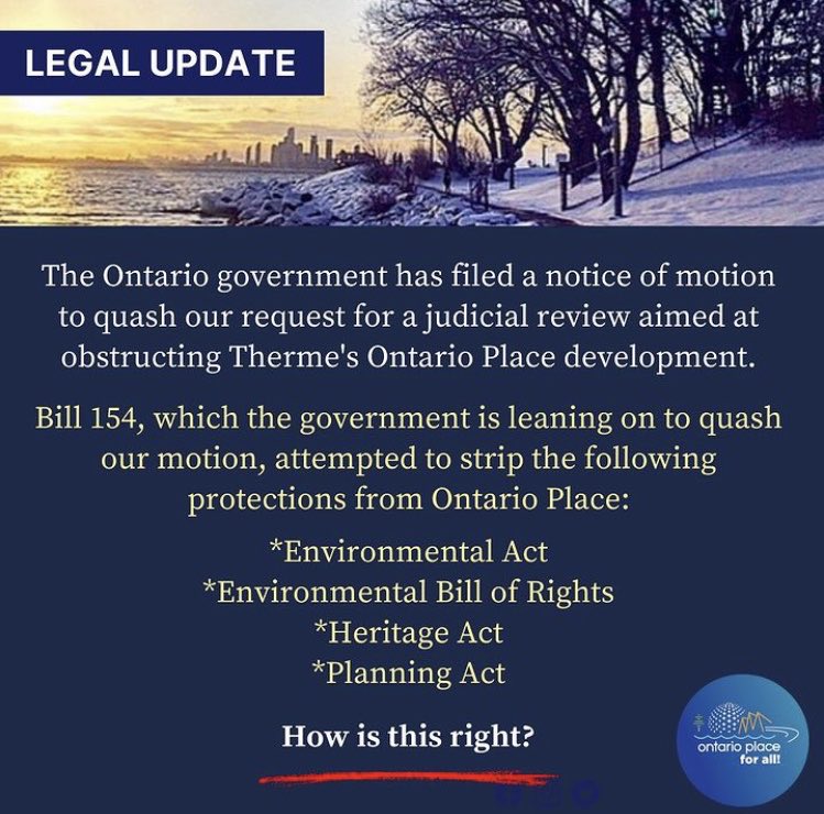 Why is ⁦@fordnation⁩ so desperate to ram through the luxury spa development no one wants? Must be something really juicy in that secret 95-year lease deal with ⁦⁦@ThermeGroup⁩. #SaveOntarioPlace