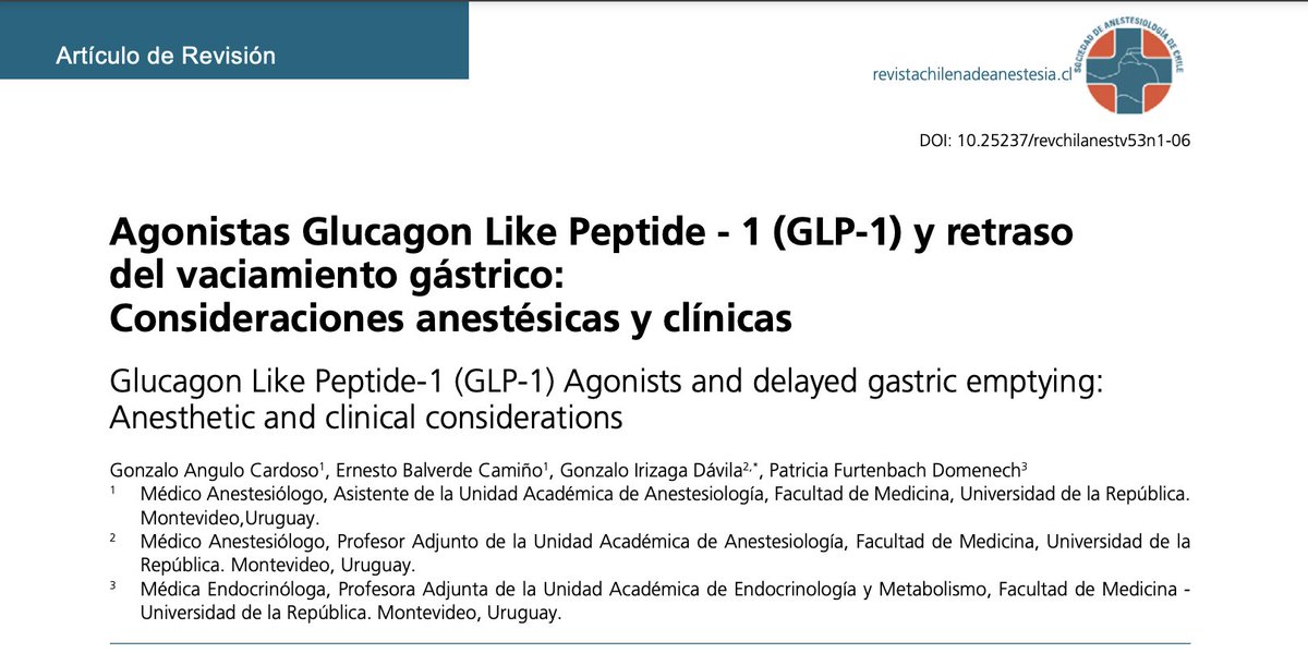 chileanestesia's tweet photo. El retardo del vaciado gástrico por estos nuevos fármacos que se utilizan en los diabéticos. Aquí van los nombres comerciales, que no los encuentre desprevenidos!!! Semaglutida (Ozempic),  Liraglutida (Victoza, Saxenda),  Lixisenatida (Adlyxin),  Semaglutida (Rybelsus) A-TEN-TOS! https://t.co/vqdndx3mFx