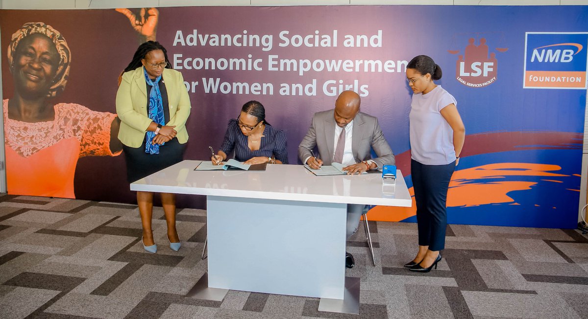 LSFTanzania's tweet photo. LSF and NMB Foundation have signed a partnership agreement with the aim at empowering  women and girls socially and economically. The contract was signed by the Executive Director of LSF, Lulu Ng’wanakilala, and the General Manager of NMB Foundation, Nelson Karumuna https://t.co/RJNOLnDv2Z