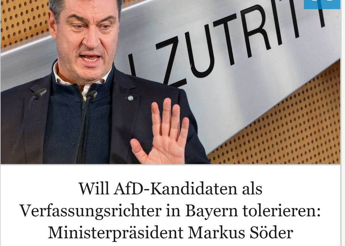 Söder: "Brauchen einen klaren Kurs gegen die AfD"

Söder einen Tag später: AfD-Kandidat als Verfassungsrichter "aus Rechtsgründen erforderlich"

#NieWiederIstJetzt
