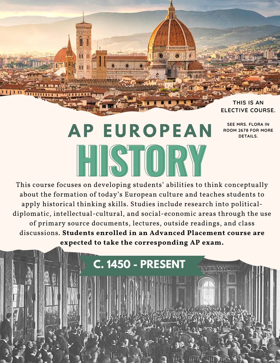 Incoming Juniors and Seniors at Seven Lakes: think about adding AP Euro to your schedule for next year! If you are looking for an elective class that looks GREAT on college applications and is FUN, this class might be for you!