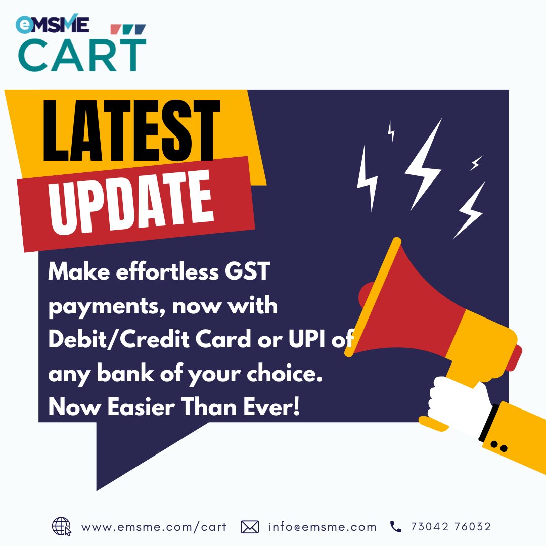 Save time, pay smart! Enhance your tax efficiency with secure credit card GST payments – instant, convenient, and a boon for your cash flow. #eMSME #msme #india #GST #GSTpayment #epayment #newpaymentmethods #convenience #taxpayers #BusinessOwner #GSTCompliance #BusinessUpdates