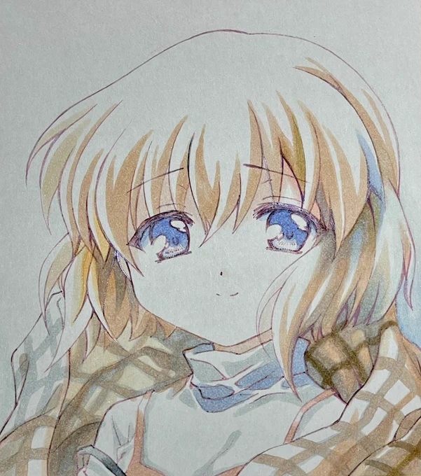 毎日アップのアナログイラスト434日目はKanonの三坂栞です。 主線をカラーにして白地を残した淡い印象になる仕上げも好きです。