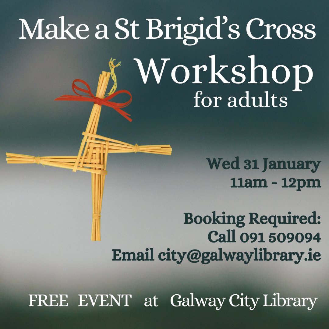 galwaycitylib's tweet photo. Celebrate St Brigid's Day with our St Brigid's Cross Weaving Workshop on Wed 31st Jan at 11am. This event is FREE and is open to adults only. Booking Essential. Call 091-509094 or email city@galwaylibrary.ie to book your spot.
#lalebride #stbrigidsday #imbolc #heritage https://t.co/zfcGEpWLjS