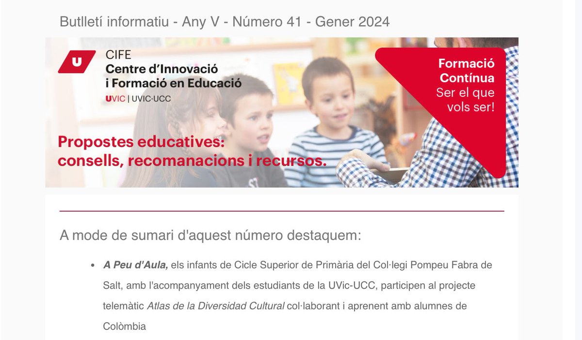 Al Butlletí del <a href="/uvic_cife/">CIFE - Centre d'Innovació i Formació en Educació</a> hi trobareu un article “A peu d’aula” on expliquem el projecte que hem treballat al <a href="/PompeuFabraSalt/">Col·legi Pompeu Fabra (Salt)</a>, col·laborant escola i universitat: projecte <a href="/AtlasDiversidad/">AtlasdelaDiversidad</a> de #iEARN <a href="/FundEvol/">Fundación Evolución</a> 

drive.google.com/file/d/130umWO…