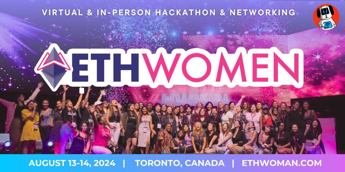 The 2nd Annual ETHWomen is a free community hybrid event taking place online and in-person this summer 2024🌐

@Ethereum_Women runs alongside ETHToronto, and all participants receive free tickets to Blockchain Futurist Conference!

👉 Apply for free today! ethwomen.com