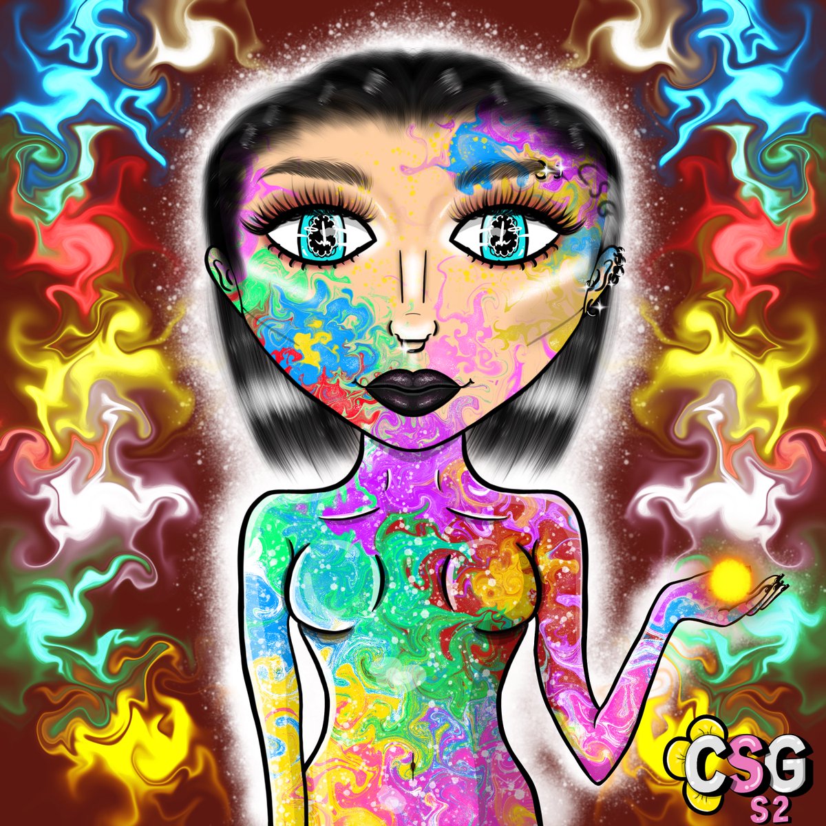 GM 🌼3/200th mint🌼

New CSGirl has joined us “Colors Explosion”💥CSG, body arts is 1 of my fav to work on! She has her vibe &amp;own style

opensea.io/collection/cla…

Still taking lil csg requests for .01 if ur a CSG holder (few spots available,3 in works)💕
(link⬇️) #classysassygirls