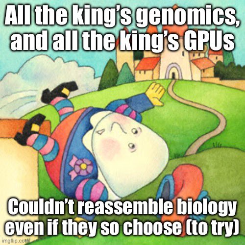 A little more on the ongoing attempts of the tech folks to reduce biology to its constitutive components. While I’ve said this attempt at reduction may be impossible, it’s actually the converse — reconstituting the whole from the parts — where the problem lies. More follows👇🏽 1/