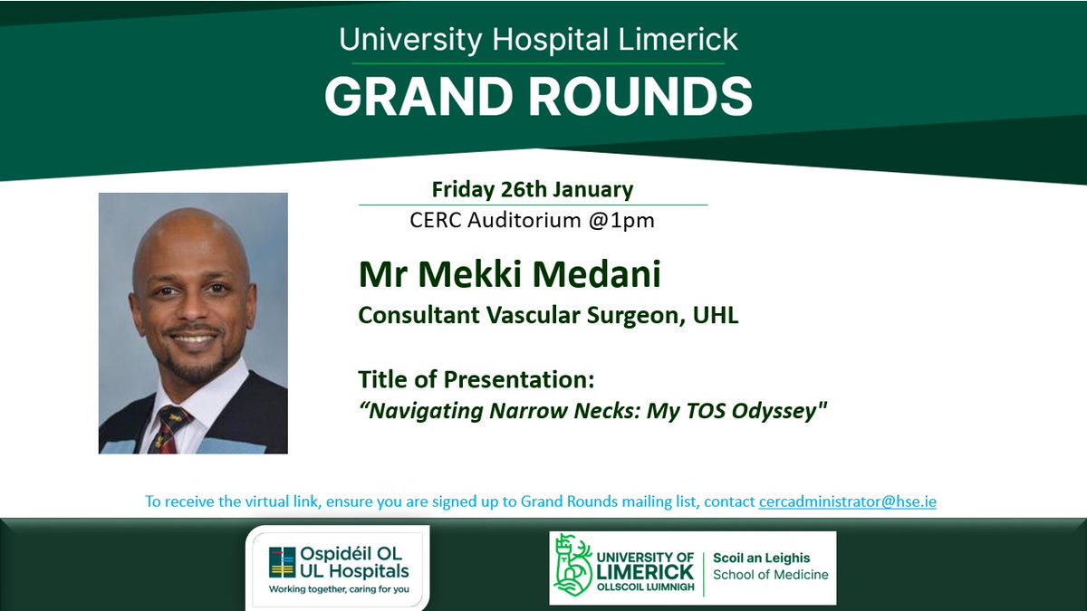 Clinical Education & Research Centre (@cerc_uhl) on Twitter photo This Friday we are delighted to welcome Mr Mekki Medani as our <a href="/ULHospitals/">Follow @HSEMidWest</a> Grand Rounds speaker. This kicks off at 1pm in the CERC auditorium, all are welcome to attend 😀 This Friday we are delighted to welcome Mr Mekki Medani as our <a href="/ULHospitals/">Follow @HSEMidWest</a> Grand Rounds speaker. This kicks off at 1pm in the CERC auditorium, all are welcome to attend 😀