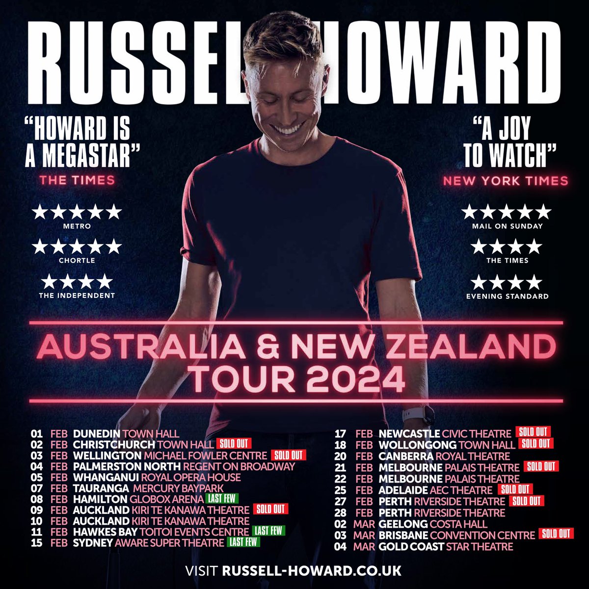 I can’t wait to start my Australia and New Zealand tour next week! Limited tickets left via russell-howard.co.uk