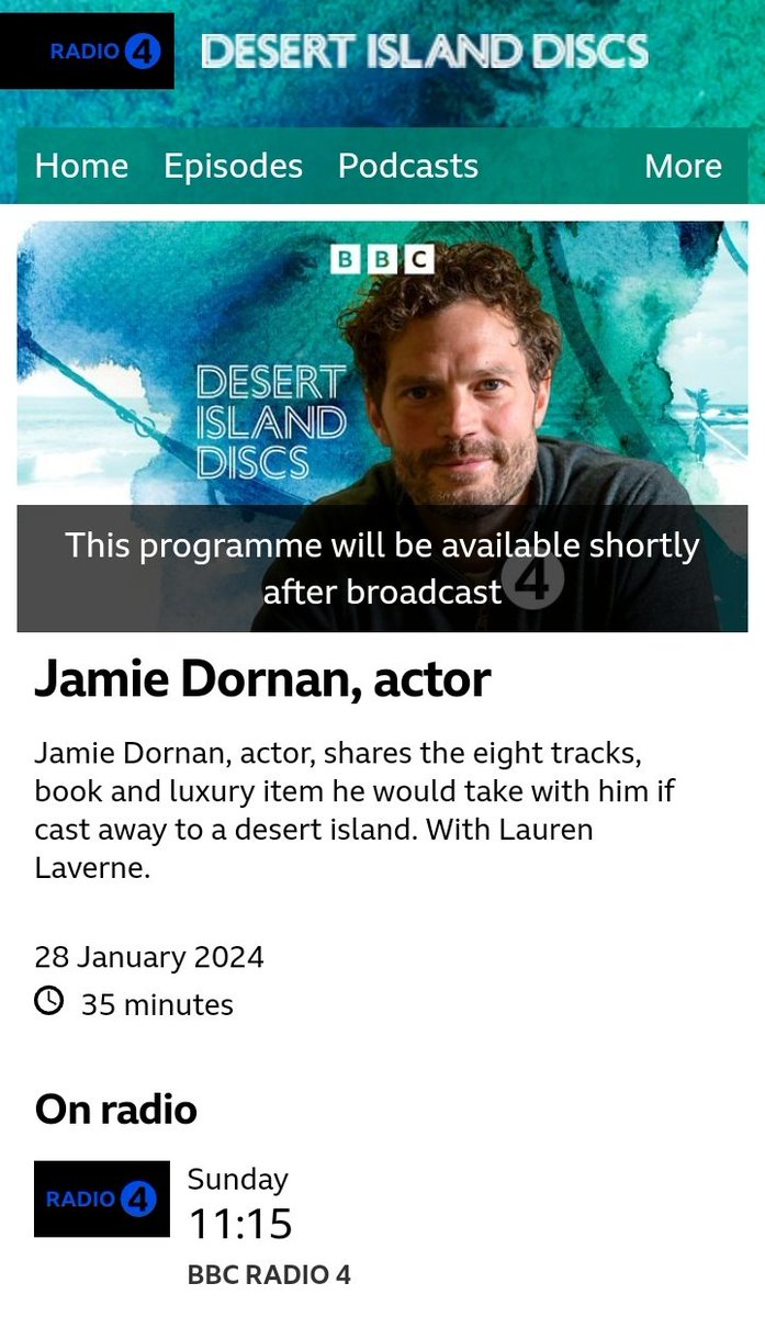 Jamie will be the guest on #desertIslandDiscs this Sunday 28th January on @BBCRadio4
bbc.co.uk/programmes/m00…
#JamieDornan