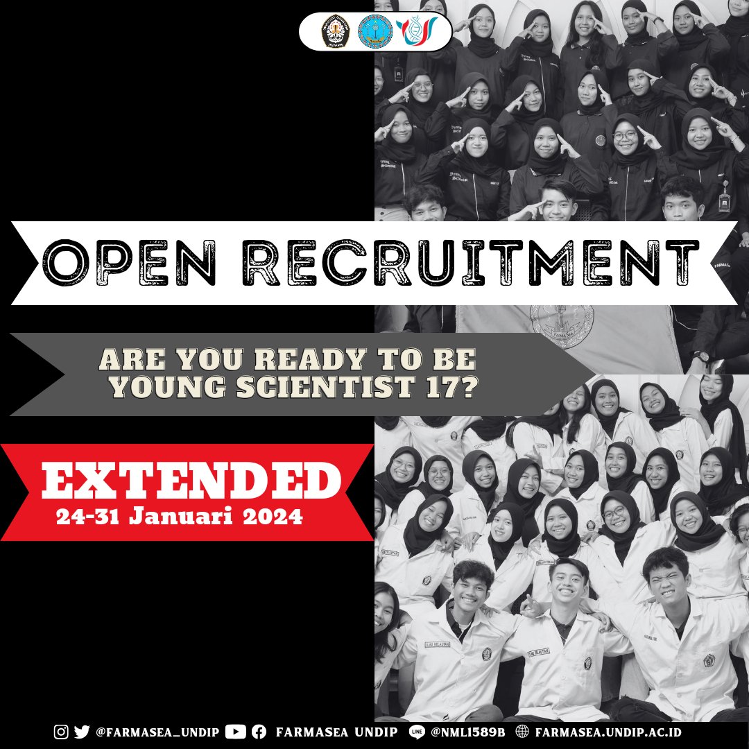 FARMASea_UNDIP's tweet photo. Halo calon Young Scientist 17 👋 Ada kabar baik nih bahwa Open Recruitment UKM-F FARMASea 2023 telah DIPERPANJANG hingga tanggal 31 Januari 2024!!! 

Link Registrasi:
https://t.co/ThUWiAsDxg…

#FARMASea2024
#BeYoungScientist
#KabinetOrcinaria
#YoungScientist17 https://t.co/rHwTUaxhlp