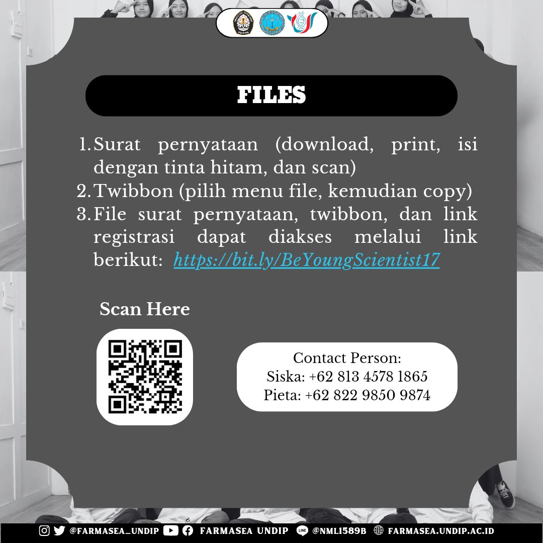 FARMASea_UNDIP's tweet photo. Halo calon Young Scientist 17 👋 Ada kabar baik nih bahwa Open Recruitment UKM-F FARMASea 2023 telah DIPERPANJANG hingga tanggal 31 Januari 2024!!! 

Link Registrasi:
https://t.co/ThUWiAsDxg…

#FARMASea2024
#BeYoungScientist
#KabinetOrcinaria
#YoungScientist17 https://t.co/rHwTUaxhlp