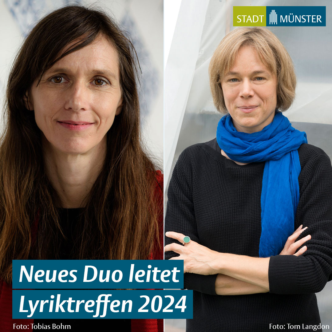 Beim #Lyriktreffen im Mai wird vieles neu sein: Ein neuer Name, ein neues Gesicht im Kuratoren-Team (Anja Utler, rechts) und ein neues Motto „Poesie und Alltag“. Der Rat hatte dem Vorschlag zugestimmt, das Festival geschlechterneutral umzubenennen. ➡️stadt-muenster.de/kulturamt/lyri…