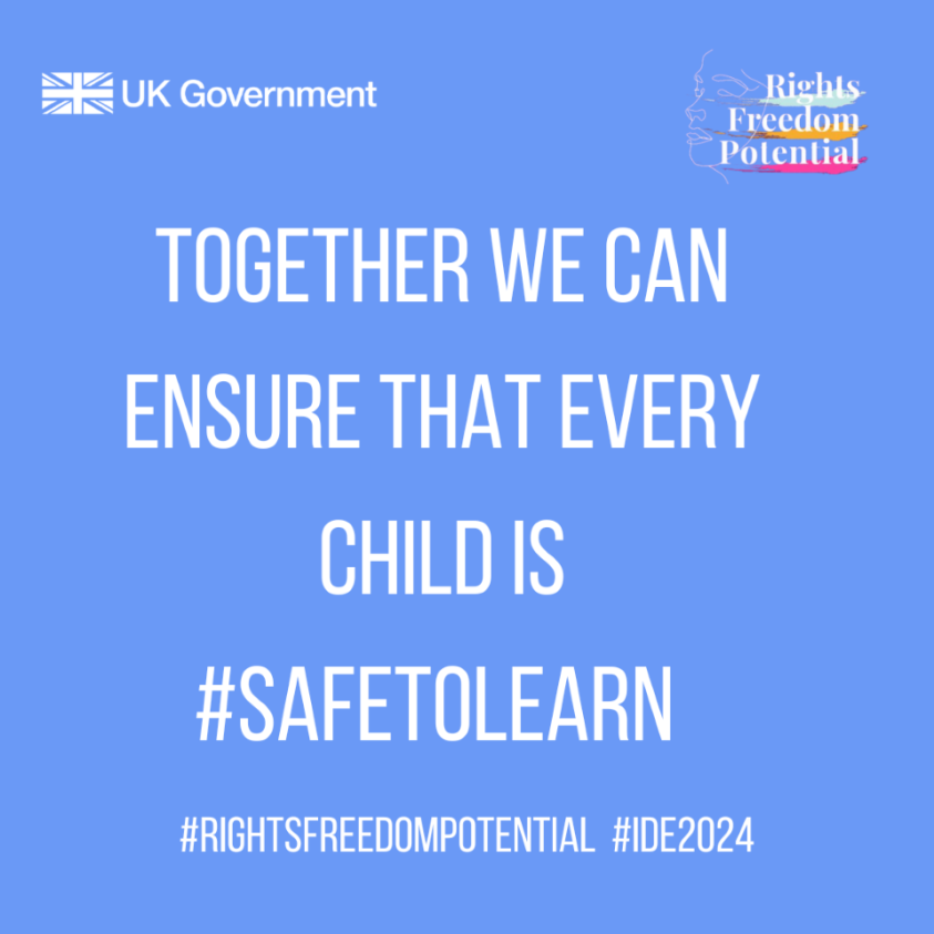 📚Today is International Day of Education! 

🇬🇧 is committed to violence-free learning, empowering kids with empathy, human rights & equality values. 

Let's shape a future where education breaks the cycle of violence. 🎓✨ #IDE2024 

#RightsFreedomPotential #SafeToLearn #IDE2024