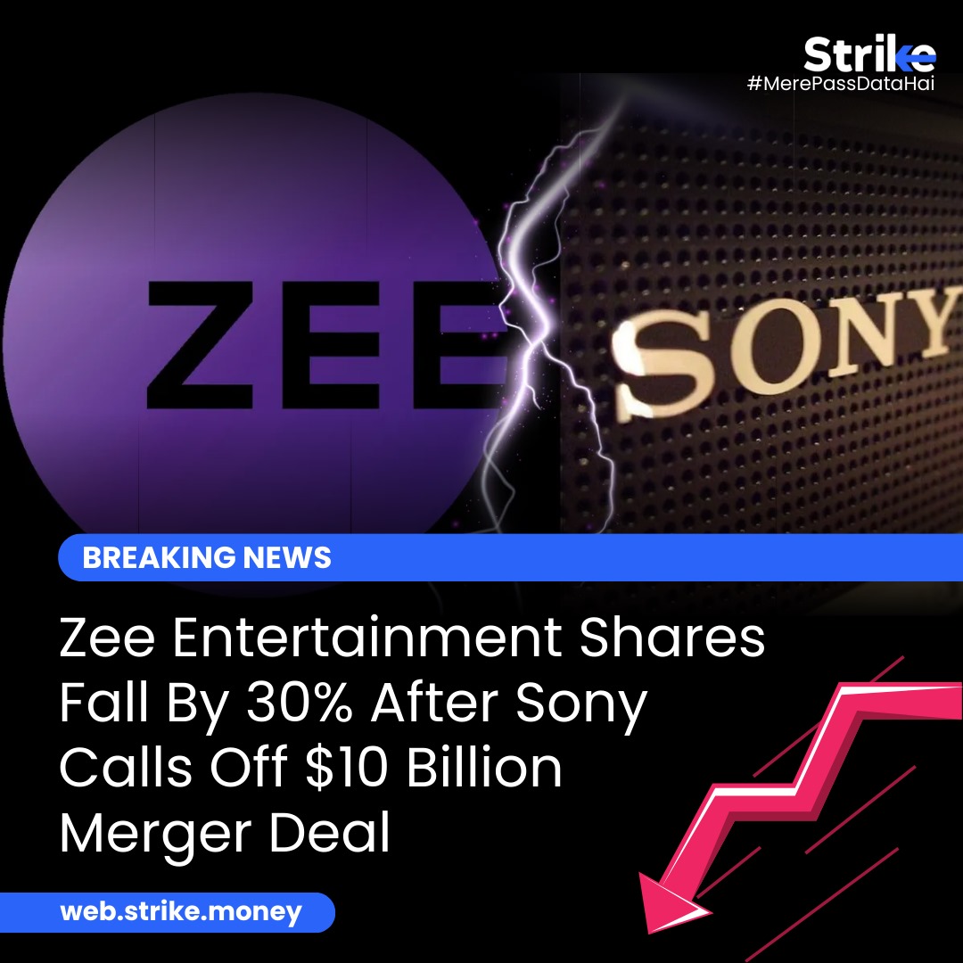 Zee shares slump 30% after the failed merger with Sony.

For more insights, check out Strike. Sign up for a Free 7 day trial here: bit.ly/strike_twitter

#SonyandZee #MergerFailed #CancelledMerger #StockMarketInsights #MarketUpdates #ZeeEntertainment
