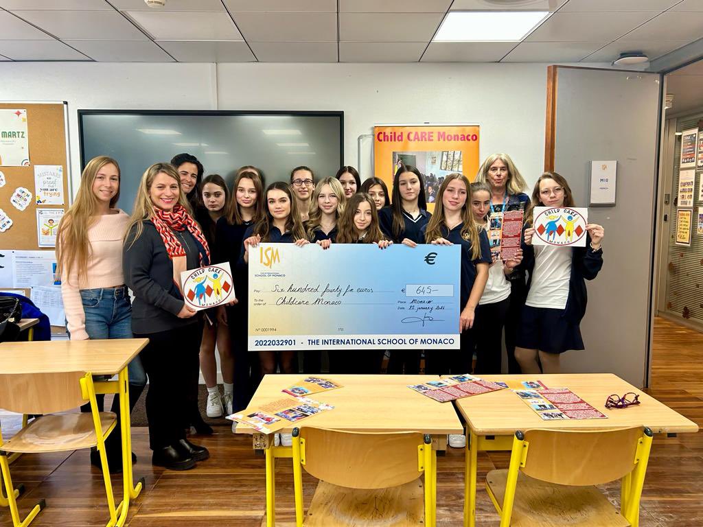 ChildCAREMonaco's tweet photo. The President of @ChildCAREMonaco Martine Ackermann and Carla a volunteer student were warmly welcome by the #PhilanthropyClub of ISM #internationalschoolmonaco and #PTA member Audrey Sasportas to receive a donation of €645 from the 2nd edition of the ISM WINTER BALL. Thank you https://t.co/baPLq5Ghzd