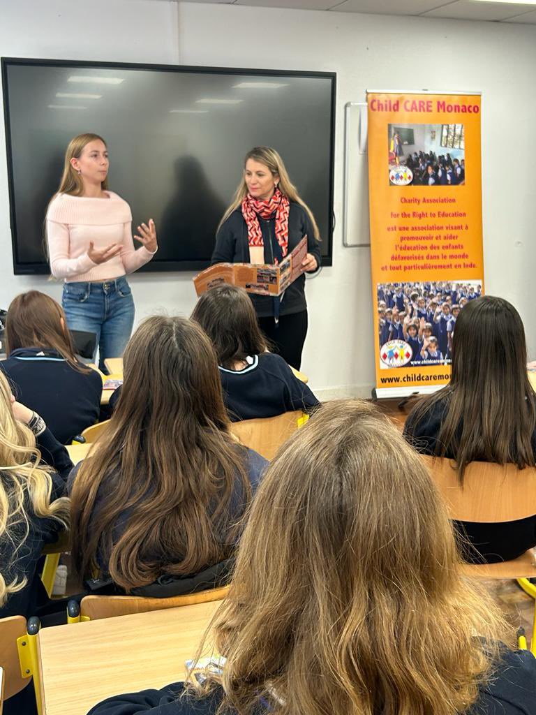 ChildCAREMonaco's tweet photo. The President of @ChildCAREMonaco Martine Ackermann and Carla a volunteer student were warmly welcome by the #PhilanthropyClub of ISM #internationalschoolmonaco and #PTA member Audrey Sasportas to receive a donation of €645 from the 2nd edition of the ISM WINTER BALL. Thank you https://t.co/baPLq5Ghzd