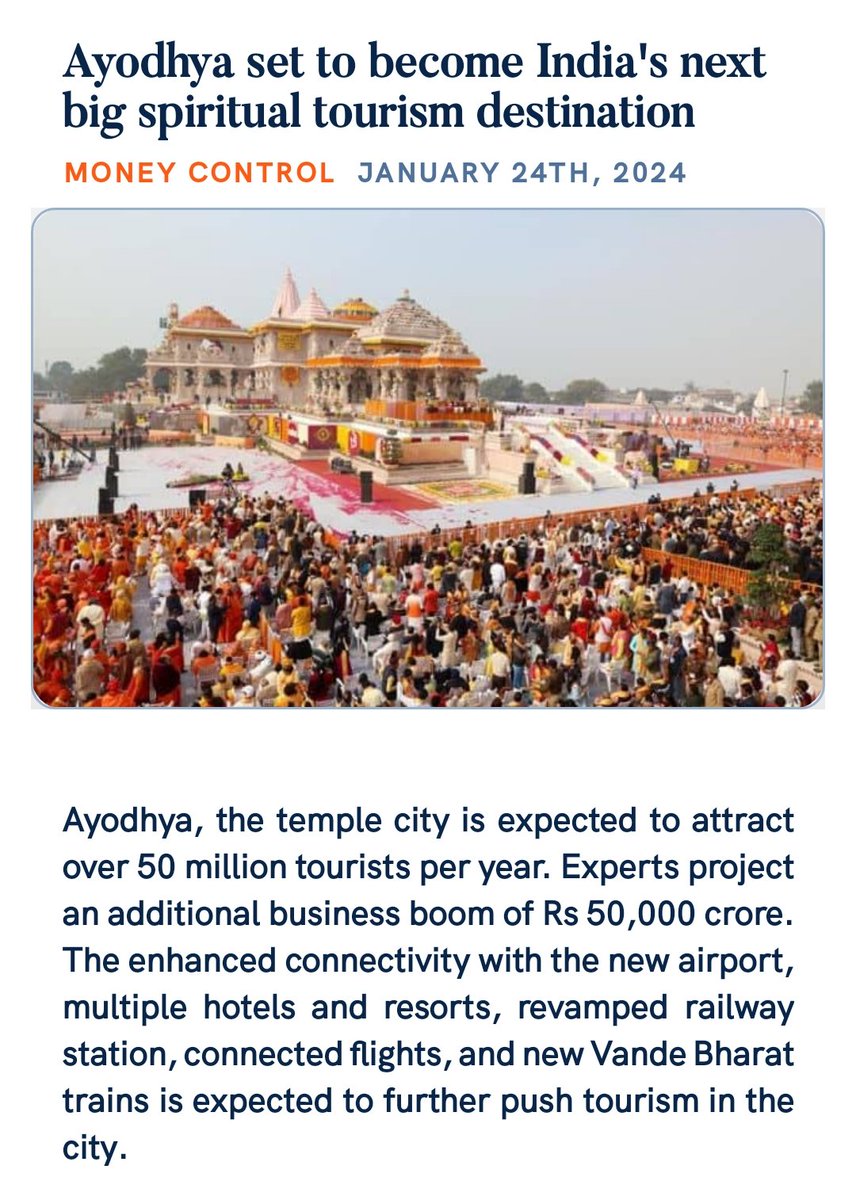 #Ayodhya set to become #India's next big #SpiritualTourism destination 
moneycontrol.com/news/india/ayo…