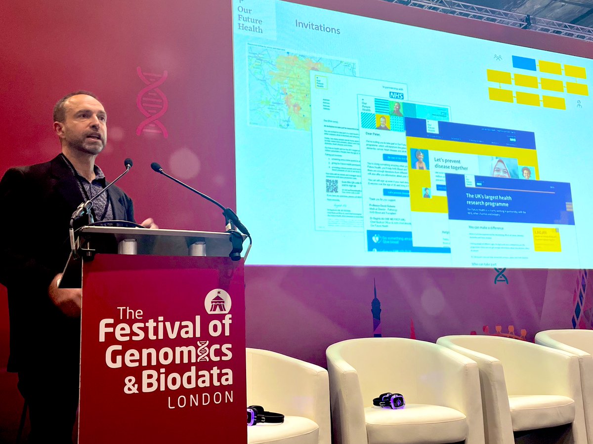 Great to hear Marko, CTO @ukfuturehealth talk through their recruitment strategy at #festivalofgenomics, including the vital support of the @NHSTransform #NHSDigiTrials service. #datasaveslives #poweredbynhsdata #collaboration