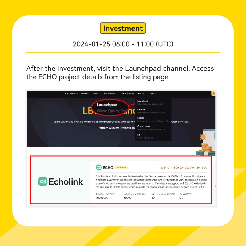 LBank_Exchange's tweet photo. ✨ Ready to make your mark in the world of #crypto? #LBankLaunchpad presents the $ECHO investment event!
📅 Set your alarms! Investment opens on January 25, 2024, from 06:00-11:00 (UTC)
🚀 Jump in at:https://t.co/wDtQwhtyrw
💎 Explore your limits and expand your portfolio.