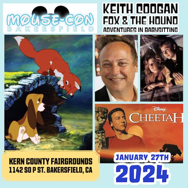 keithcoogan's tweet photo. We will be at Mouse-Con Bakersfield this Saturday from 10a to 5p… Come on out and say, “Hi!”. https://t.co/OJ3jT5LUlz #mousecon #thefoxandthehound #adventuresinbabysitting #cheetah #toysoldiers #donttellmomthebabysittersdead #keithcoogan https://t.co/YJY9LkkLLo