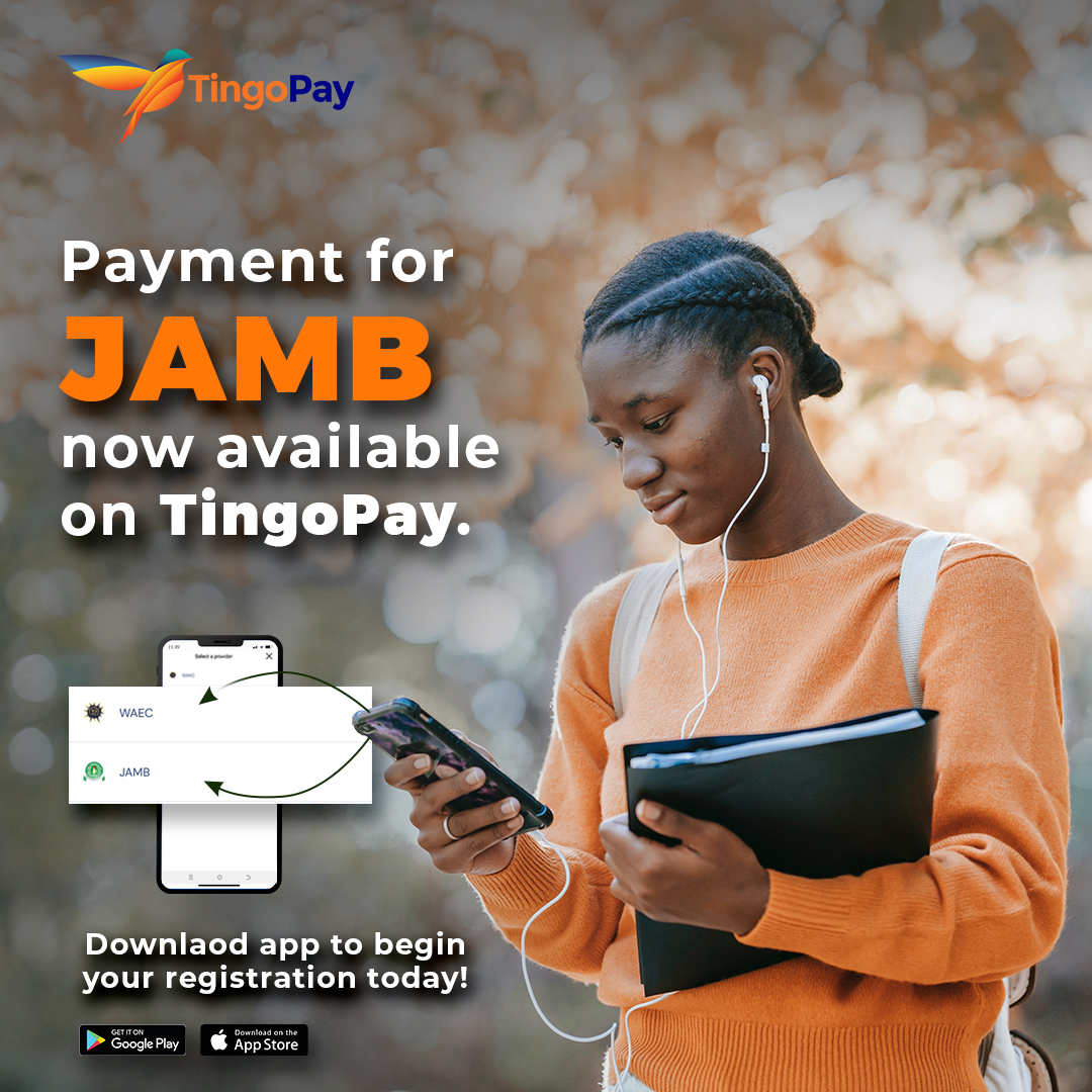 mytingoappp's tweet photo. Make easy, quick and secure payment for your JAMB with TingoPay.
Yet to download the TingoPay app📱?
Click on link in bio to download.
#mytingoappp, #jamb, #education, #educationfeature https://t.co/wTPF6tlPz8