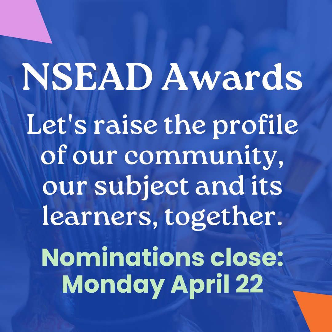 #NSEADAwards will recognise and celebrate the exemplary individuals, schools and organisations who have championed our subject, pushed boundaries, empowered change and shown innovation within the sector. 🏆 Nominate a talented art educator by April 22: nsead.org/community-acti…