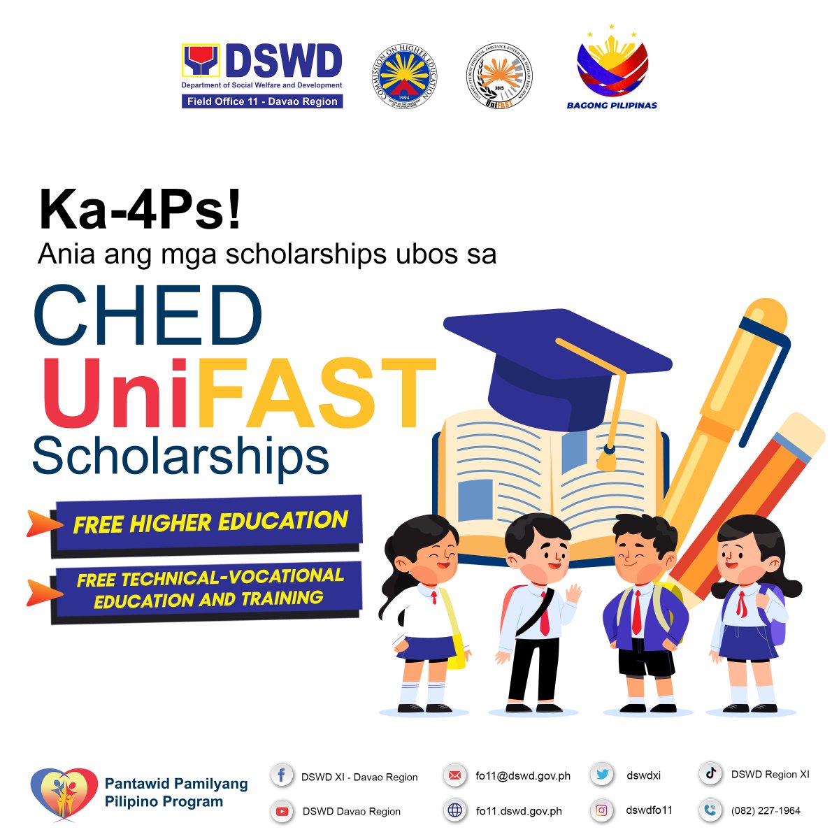 dswdxi's tweet photo. Ka-4Ps! Alang sa pagpangandam sa atoang mga anak sa pagtungha sa kolehiyo, ani-a ang hatud nga impormasyon sa Pantawid Pamilyang Pilipino Program kaninyo! BASAHA: https://t.co/BkrapYsBBk
Walang maiiwan sa Bagong Pilipinas!
#BawatBuhayMahalagaSaDSWD https://t.co/arMgSTEgi2
