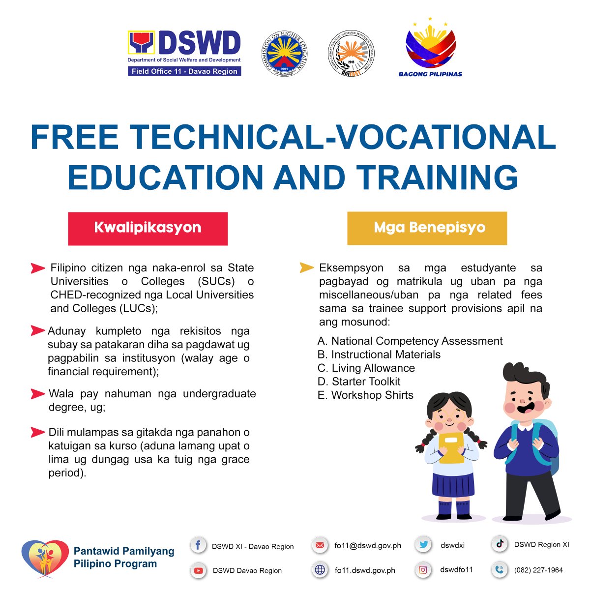 dswdxi's tweet photo. Ka-4Ps! Alang sa pagpangandam sa atoang mga anak sa pagtungha sa kolehiyo, ani-a ang hatud nga impormasyon sa Pantawid Pamilyang Pilipino Program kaninyo! BASAHA: https://t.co/BkrapYsBBk
Walang maiiwan sa Bagong Pilipinas!
#BawatBuhayMahalagaSaDSWD https://t.co/arMgSTEgi2