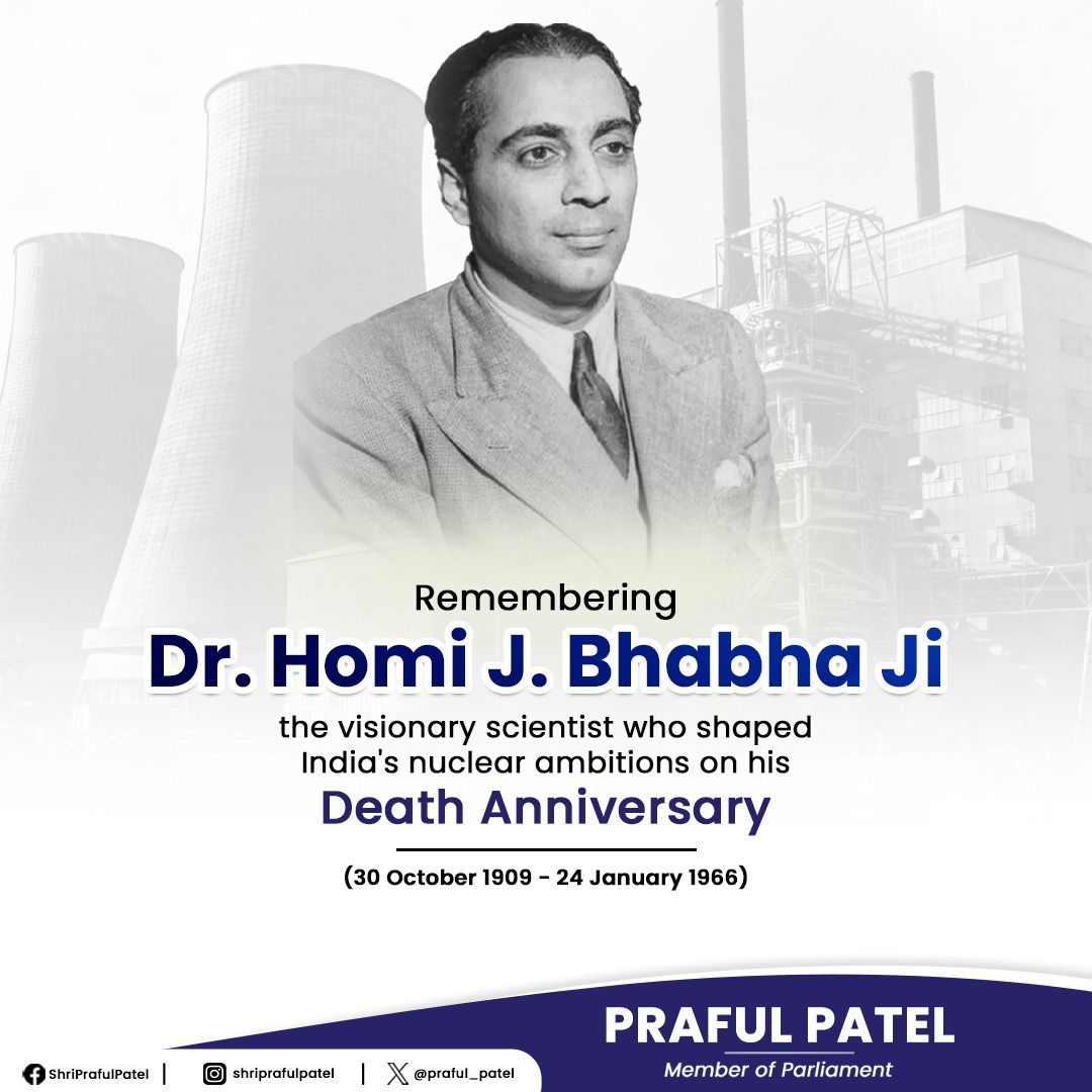 Paying heartfelt homage to the visionary scientist, Dr. Homi Jahangir Bhabha, on his death anniversary. As the architect of India's atomic energy program, his indelible contributions continue to empower our nation in the realm of nuclear energy.

#HomiBhabha