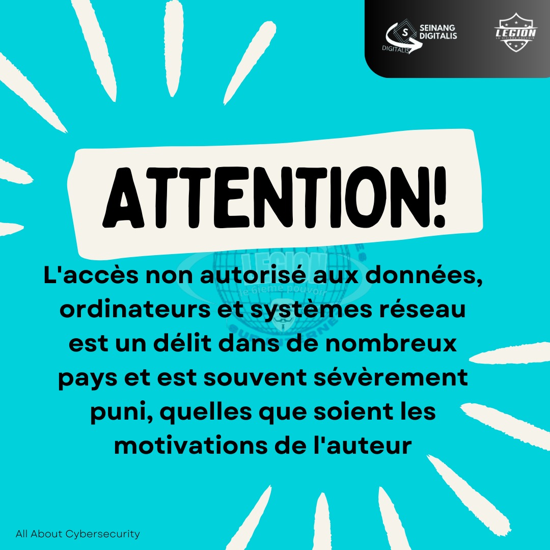 "Nul n'est sensé ignorer la loi" dit-on.
Et vous, connaissez vous les lois en vigueur dans votre Pays ?
<a href="/antic_cameroun/">ANTIC</a> <a href="/cyberzoneAfrica/">CyberZone</a> <a href="/MinpostelC/">Minpostel_cm</a> <a href="/ARTCameroun1/">ART Cameroun</a>
#safeInternet #CyberSecurityAwareness
